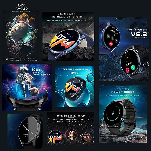HAMMER Glide 1.43" AMOLED Display Smart Watch for Men with Bluetooth Calling, 466 * 466 PX, Always on Display, 800 Nits, Multiple Sports Modes (Charcoal Black) - Image 3