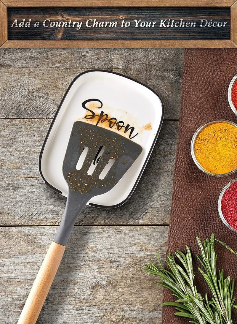 LENND Ceramic Spoon Rest for Stove Top, Large Spoon Holder, Spoon Rest for Kitchen Counter, White Coffee Spoon Rest, Heat-Resistant Cooking Utensil Rest, Modern Farmhouse Kitchen Décor - Image 2