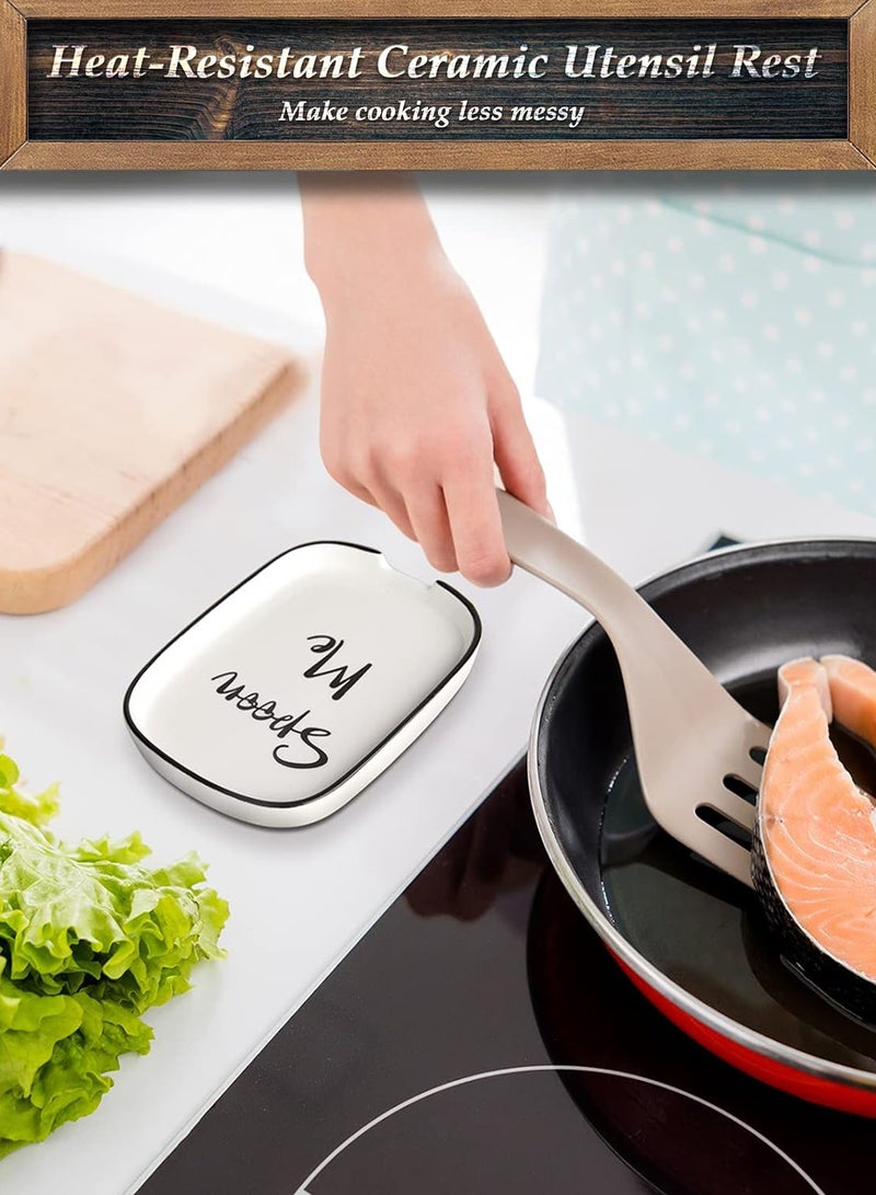 LENND Ceramic Spoon Rest for Stove Top, Large Spoon Holder, Spoon Rest for Kitchen Counter, White Coffee Spoon Rest, Heat-Resistant Cooking Utensil Rest, Modern Farmhouse Kitchen Décor - Image 3