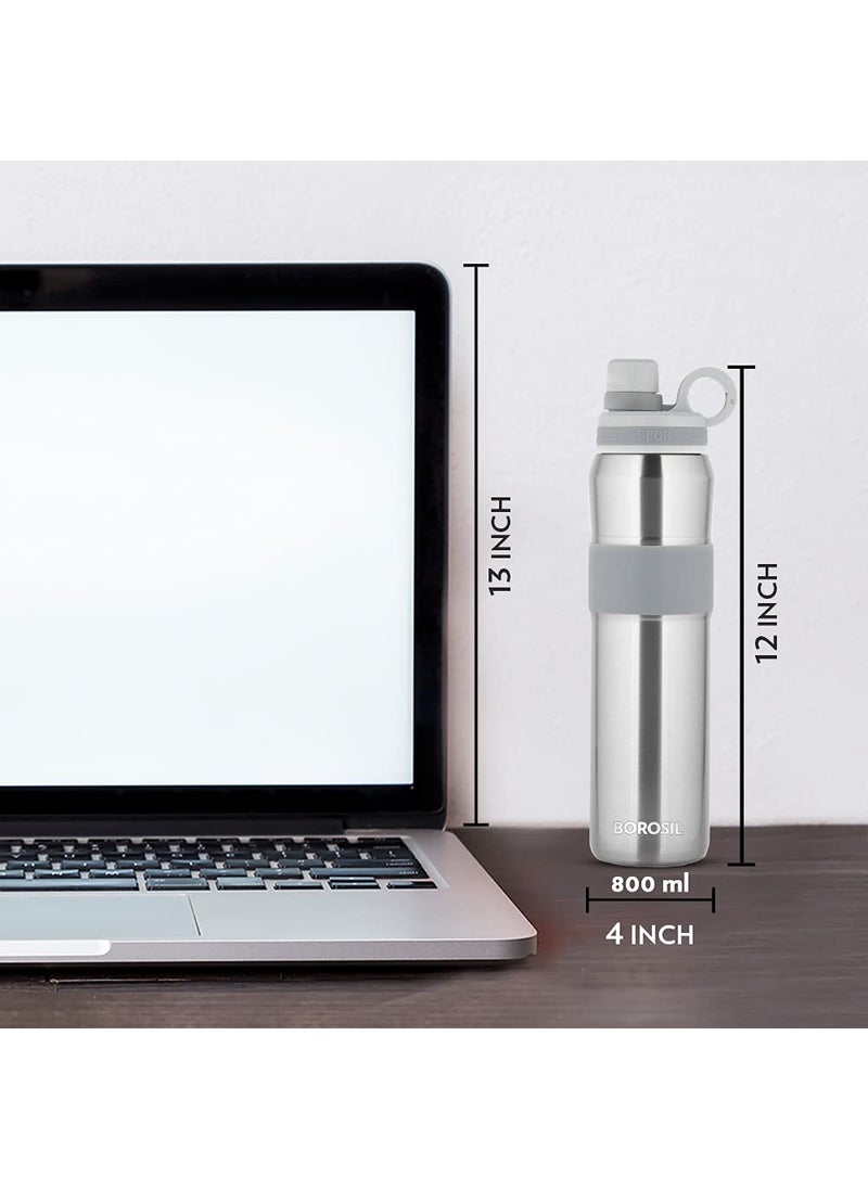 BOROSIL Borosil Hydra Thirst Burst 800 ml Stainless Steel Water Bottle | Double Wall Vacuum Insulated Flask | 12 Hours Hot & Cold | Ideal for Personal & Corporate Gifting | 1 Year Warranty, Silver  - Image 2