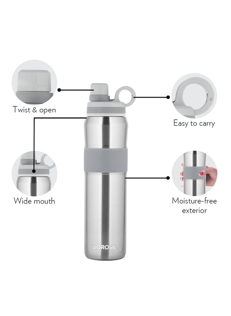BOROSIL Borosil Hydra Thirst Burst 800 ml Stainless Steel Water Bottle | Double Wall Vacuum Insulated Flask | 12 Hours Hot & Cold | Ideal for Personal & Corporate Gifting | 1 Year Warranty, Silver  - Image 4