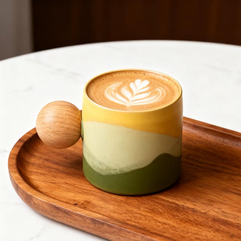 ZPGXLRZ 2.4oz Ceramic Espresso Cups Set of 4, Small Coffee Cups with Wooden Handle, Gradient Color Demitasse Cups, Ceramic Tea Cups Gift Box Packaging (Round Handle) - Image 4