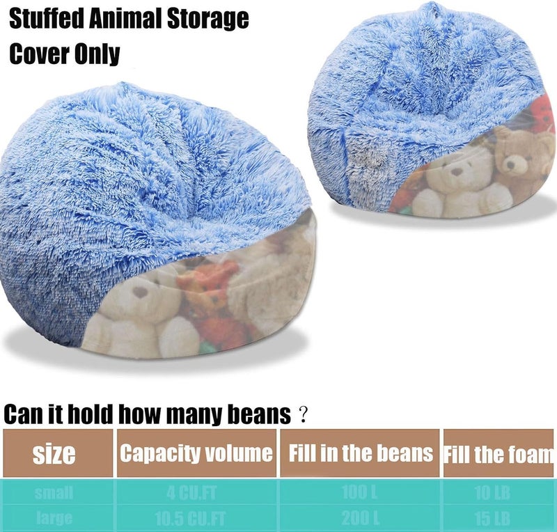 Kisoy Fluffy Stuffed Animal Storage Bean Bag Chair Cover (No Filler), Faux Fur Comfy Bean Bag Cover for Organizing Plush Toys or Textile, for Adults Teens Kids Girls, Blue - Image 4