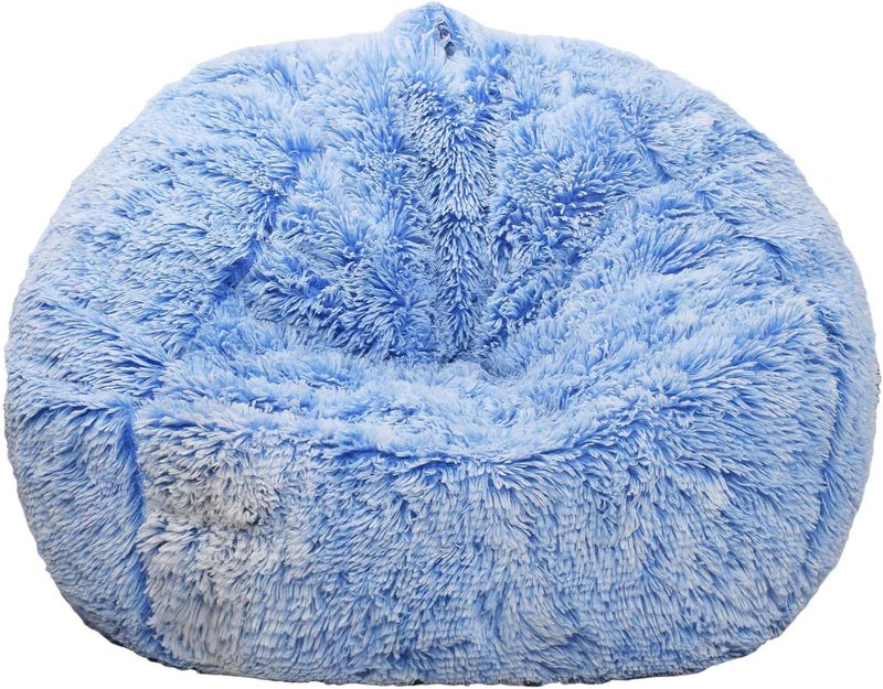 Kisoy Fluffy Stuffed Animal Storage Bean Bag Chair Cover (No Filler), Faux Fur Comfy Bean Bag Cover for Organizing Plush Toys or Textile, for Adults Teens Kids Girls, Blue - Image 2