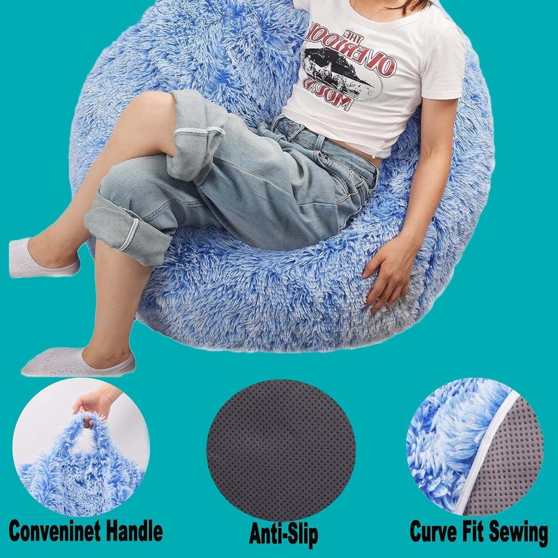 Kisoy Fluffy Stuffed Animal Storage Bean Bag Chair Cover (No Filler), Faux Fur Comfy Bean Bag Cover for Organizing Plush Toys or Textile, for Adults Teens Kids Girls, Blue - Image 5