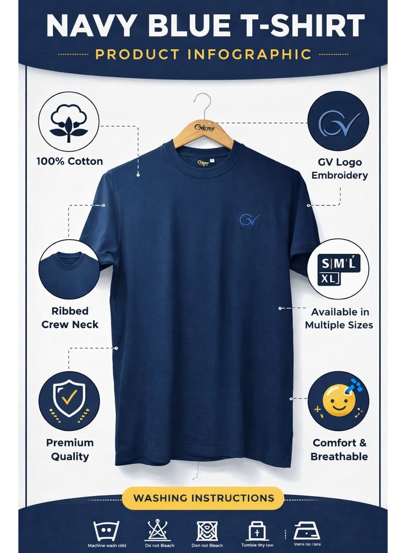 OVERS Plus Size Plain Navy T-Shirt  for Men - Image 4
