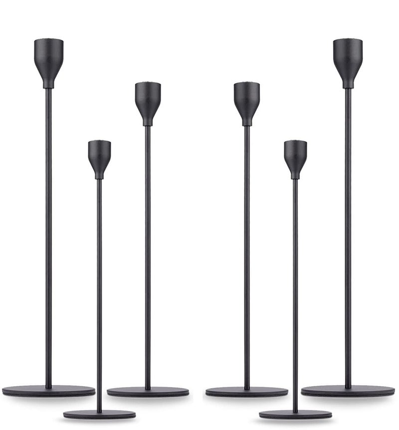 Matte Black Taper Candle Holder Set of 6 Tall Candlestick Holders Metal Vintage Candle Stickers Long Holder Set Pillar Decorative Candle Holder Fits 34 Inch Candle for Wedding Dinner Party