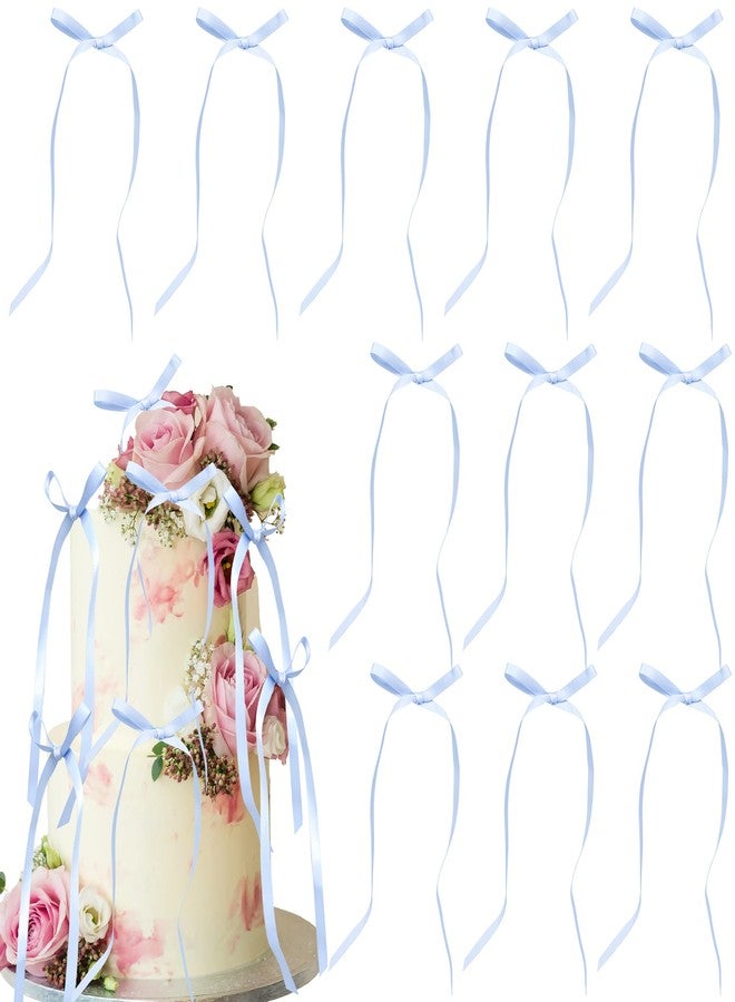 Ephlyn 30Pcs Bow Cupcake Toppers Valentine's Bowknot Ribbons Coquette Bow High Footed Cup Balloon Wall Party Decorations Cake Dessert Picks Birthday Wedding Party Supplies Blue - Image 1