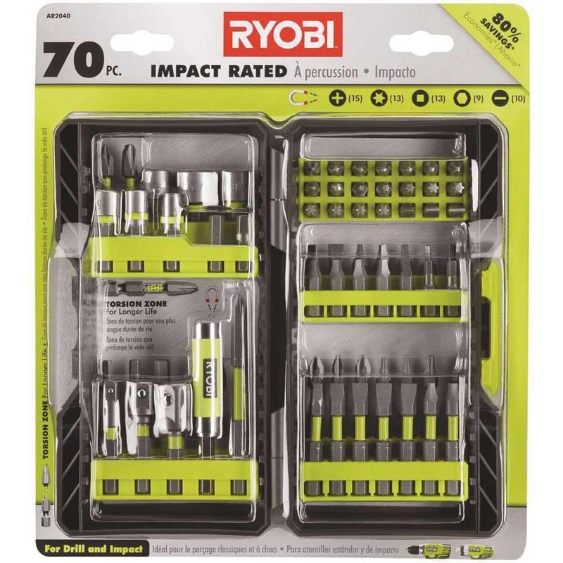 Ryobi Impact Rated Screwdriver Drill BIT KIT 70-Piece - Image 1