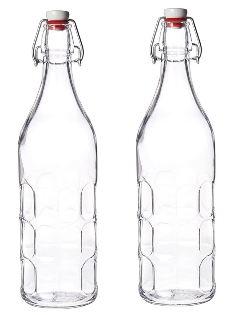 هوم زون هوم زون مجموعة من 2 قطع زجاجة زجاجية للزيت والماء والخل قابلة لاعادة الاستخدام ضمن مع غطاء متحرك، 1 لتر - Image 1