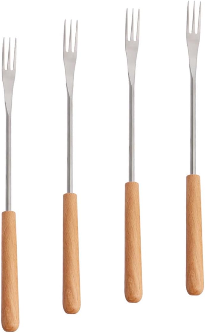ULTECHNOVO Stainless Steel Fondue Forks with Wood Handle, 4pcs Long Handle Roasting Sticks for Cheese, Marshmallows, and Barbecue, Heat Resistant Utensils for Fire Pit and Dessert Cooking - Image 1