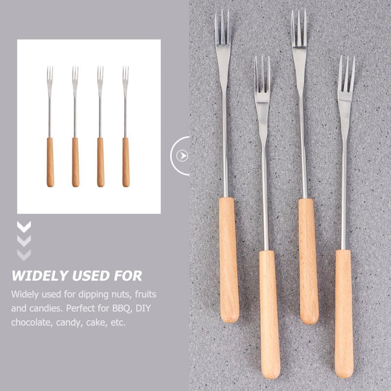 ULTECHNOVO Stainless Steel Fondue Forks with Wood Handle, 4pcs Long Handle Roasting Sticks for Cheese, Marshmallows, and Barbecue, Heat Resistant Utensils for Fire Pit and Dessert Cooking - Image 3