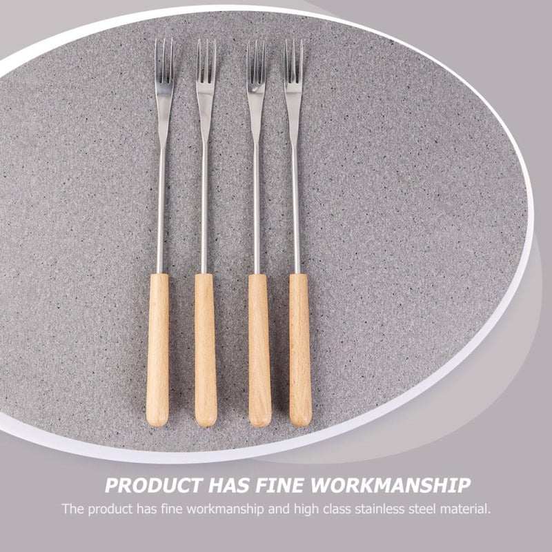 ULTECHNOVO Stainless Steel Fondue Forks with Wood Handle, 4pcs Long Handle Roasting Sticks for Cheese, Marshmallows, and Barbecue, Heat Resistant Utensils for Fire Pit and Dessert Cooking - Image 4