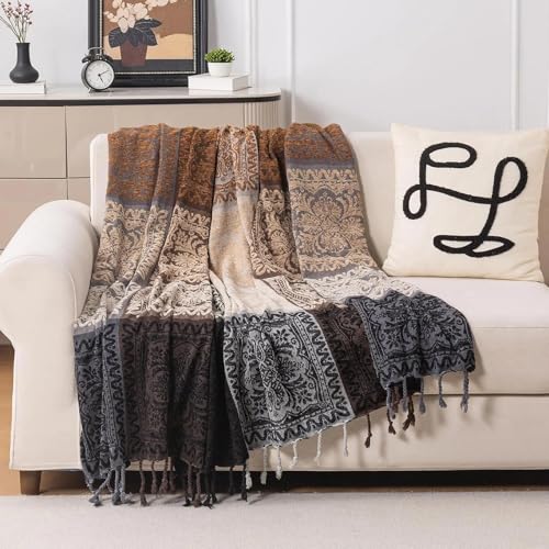 Edcooy Boho Throw Blanket, Chenille Jacquard Tassels Throw Blankets for Bed Couch Soft Chair， Bohemian Fringe Tassels (Black, Large 86 * 102Inches) - Image 3