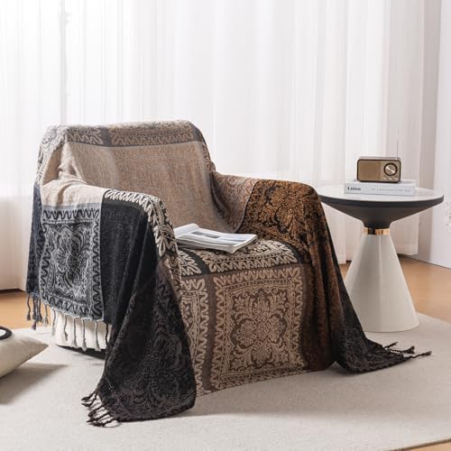Edcooy Boho Throw Blanket, Chenille Jacquard Tassels Throw Blankets for Bed Couch Soft Chair， Bohemian Fringe Tassels (Black, Large 86 * 102Inches) - Image 4