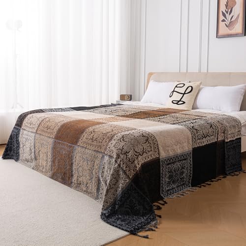 Edcooy Boho Throw Blanket, Chenille Jacquard Tassels Throw Blankets for Bed Couch Soft Chair， Bohemian Fringe Tassels (Black, Large 86 * 102Inches) - Image 2