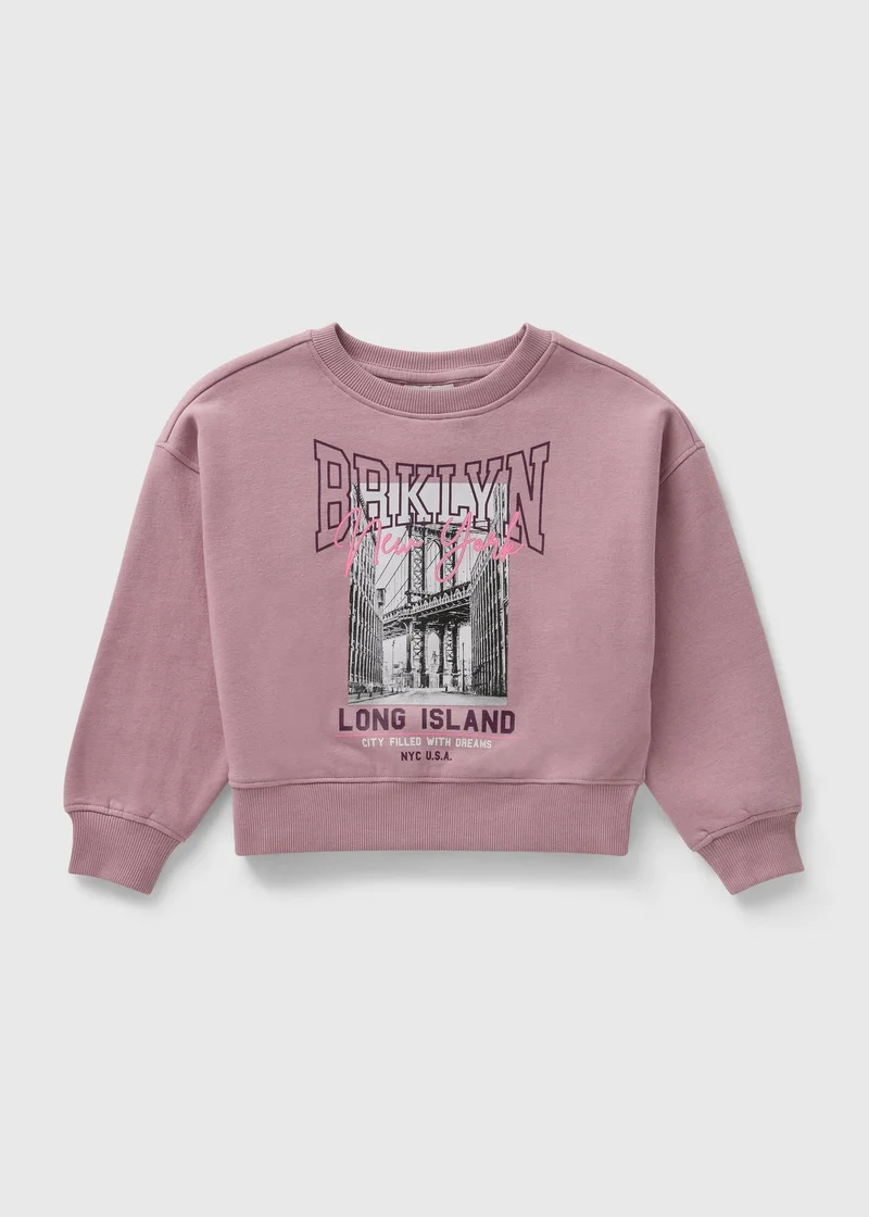 Matalan Girls Pink Brooklyn Print Sweatshirt