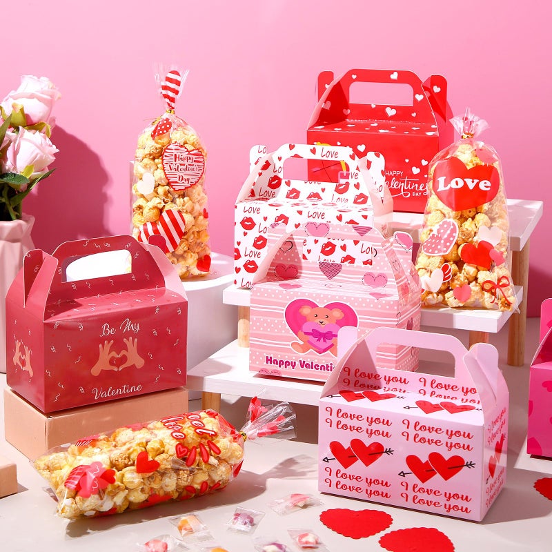 ReliThick 80 Pack Valentine's Day Treat Box with Cellophane Bags Heart Goodie Cookie Candy Boxes for Treats Valentine Gift Bag for Party(Chic) - Image 4