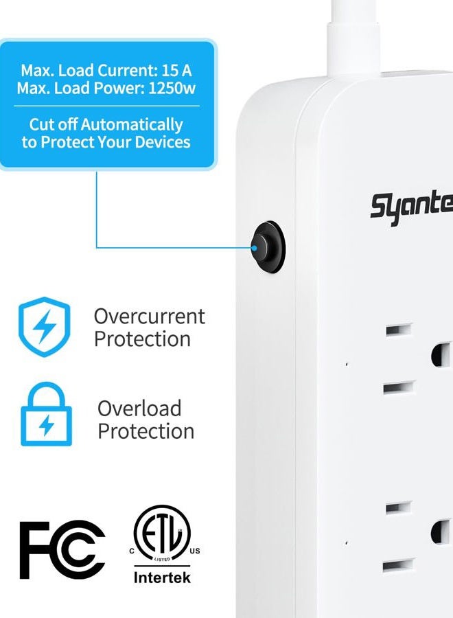Syantek موزع طاقة بتحكم عن بُعد مع 3 منافذ USB (2 نوع A و 1 نوع C)، 3 مآخذ متحكم بها RF، سلك تمديد بطول 5 أقدام/1.5 متر، مخرج تحكم عن بُعد بقدرة 15A/1875W ل - Image 4