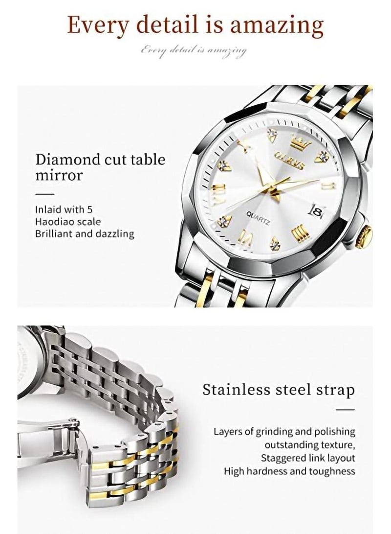 Excefore ساعات نسائية رسمية أرقام رومانية ألماس ستانلس ستيل مقاوم للماء فضي مصمم معدن سوار قابل للتمدد ساعة يد نسائية - Image 3