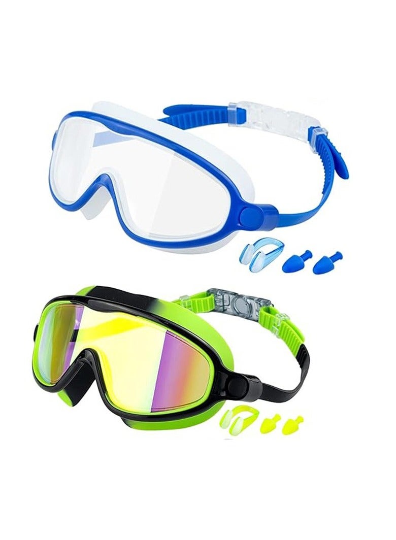 ATRJSZ Kids Swim Goggles 2 Pack Anti-Fog Anti-UV Wide View Swimming Goggles Pool Goggles for Kids 3-15 - Image 1