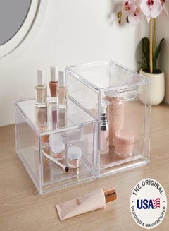 STORi Audrey Stackable Bin Clear Plastic Organizer Drawers | 2 Piece Set |  Organize Cosmetics and Beauty Supplies on a Vanity | Made in USA