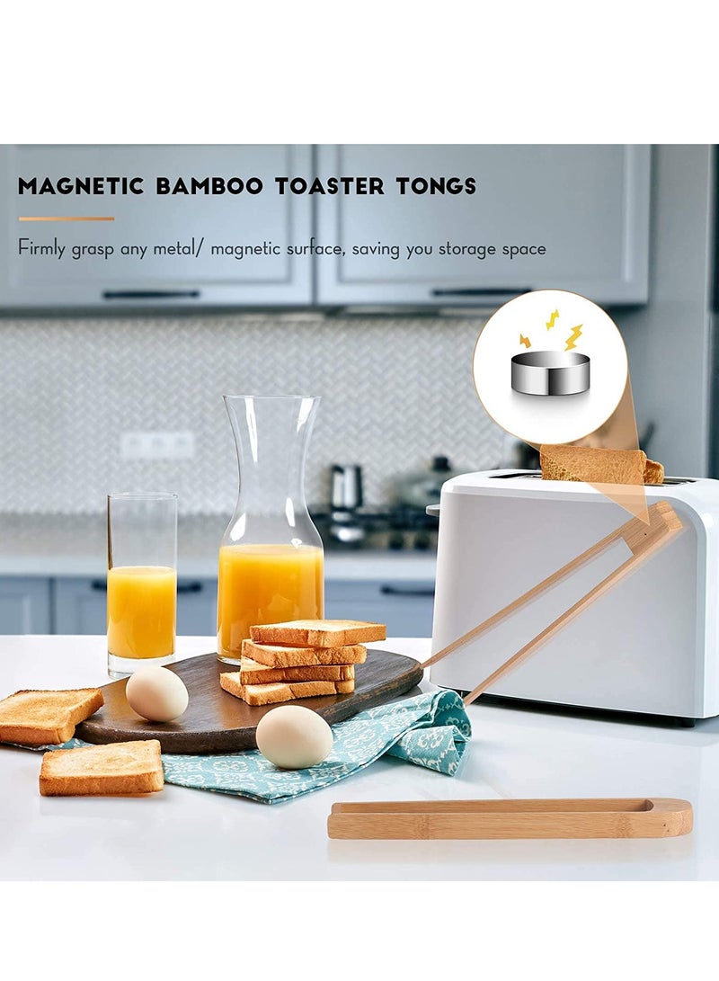 Barakah Wooden Toaster Tongs With Magnet Magnetic Bamboo Wood Toast Natural Kitchen Utensil Accessories for Cooking Bagel Cake Muffin Bread Set of 2 (8.7 Inch) - Image 5