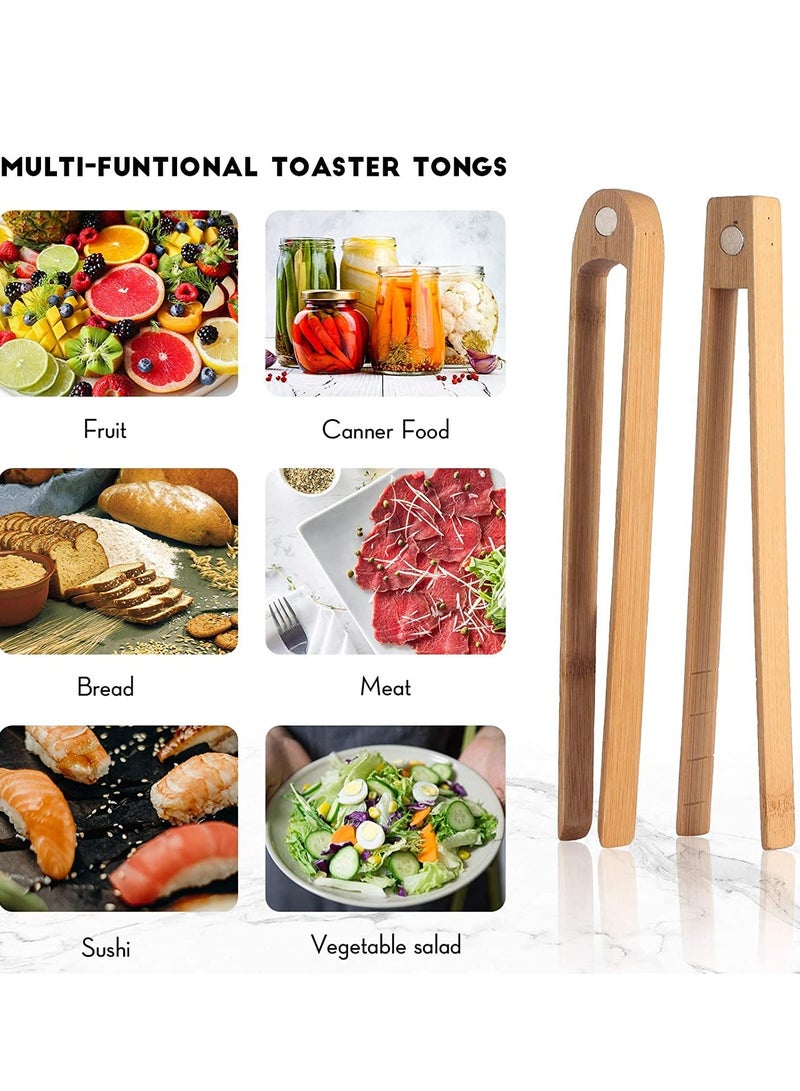 Barakah Wooden Toaster Tongs With Magnet Magnetic Bamboo Wood Toast Natural Kitchen Utensil Accessories for Cooking Bagel Cake Muffin Bread Set of 2 (8.7 Inch) - Image 3