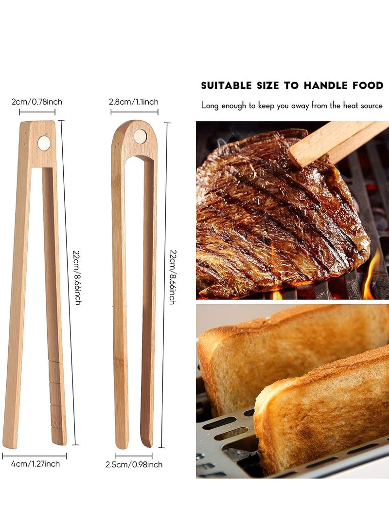 Barakah Wooden Toaster Tongs With Magnet Magnetic Bamboo Wood Toast Natural Kitchen Utensil Accessories for Cooking Bagel Cake Muffin Bread Set of 2 (8.7 Inch) - Image 2