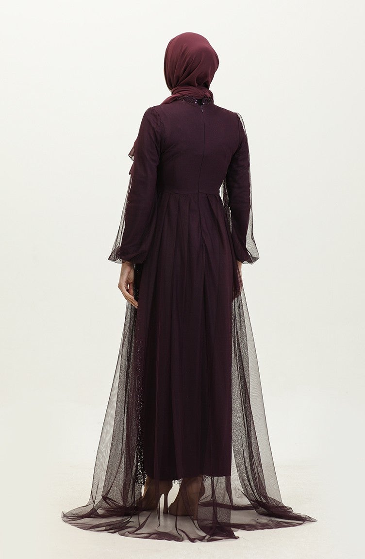 Sefa Merve Sequined Evening Dress 6383A-05 Plum  - Image 5