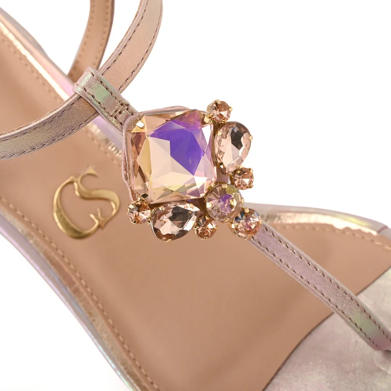 Carmen Steffens Thin Strap Block Heel Holographic Sandal