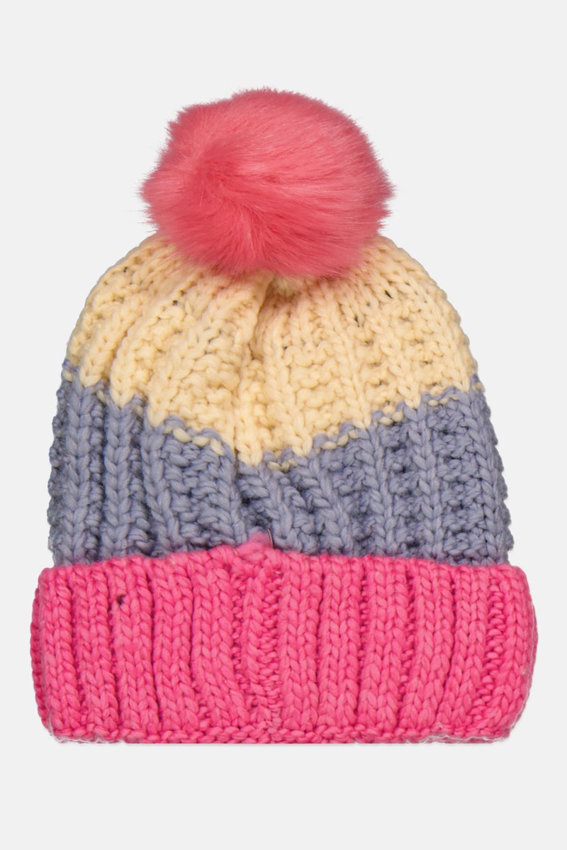 Royal Deluxe Women Rainbow Knit Hat With Pom Pom, Assorted  - Image 2
