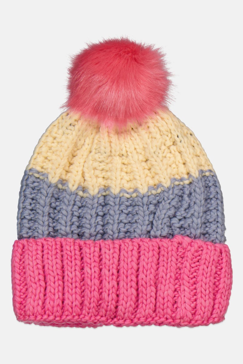 Royal Deluxe Women Rainbow Knit Hat With Pom Pom, Assorted  - Image 1