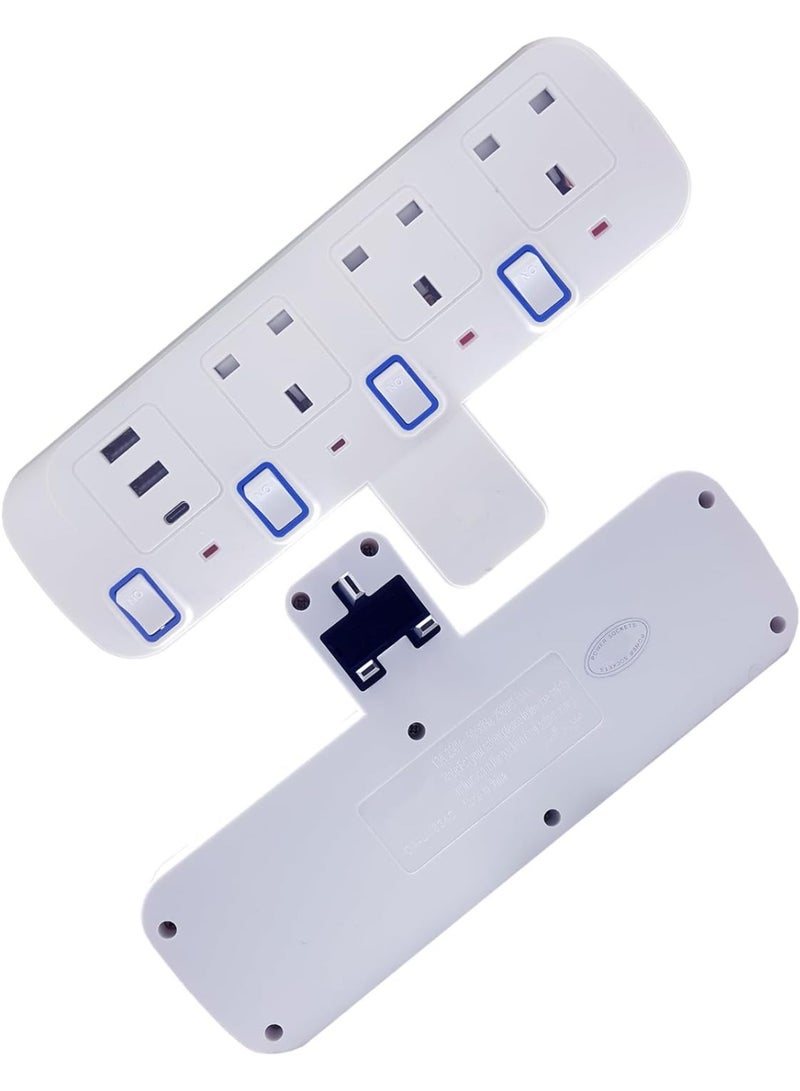 تراداماكس تريدماكس مشترك كهربائي 4 مخارج بريطانية مع مفاتيح تشغيل منفصلة، منفذا USB-A ومنفذ USB-C للشحن السريع، وصلة كهرباء متعددة الاستخدام للمنزل والمكتب والسفر - أبيض - Image 2