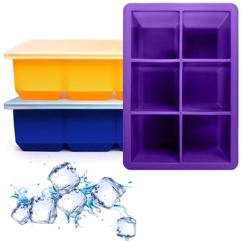 Excnorm Silicone Ice Cube Trays 3 Pack  Large Size Silicone Ice Cube Molds with Leak Proof Removable Lid Square Ice Cube Tray And BPA Free for CocktailWhiskey Stackable Flexible Ice