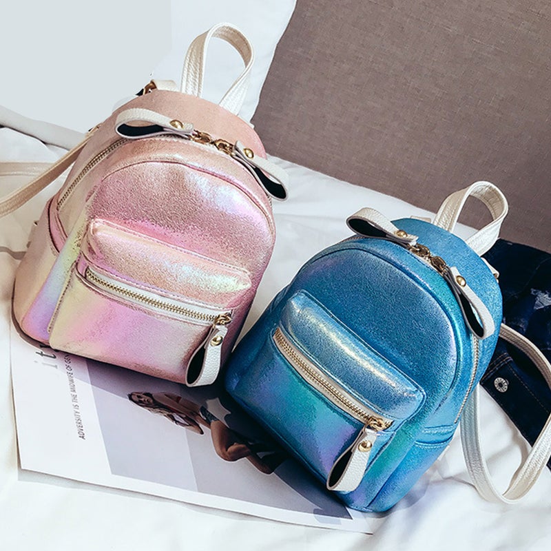 Womens Shoulder Bag Korean Version Pearl Pattern Glossy Shoulder Bag Simple Personality Wild Girl Small Backpack (Pink) - Image 3