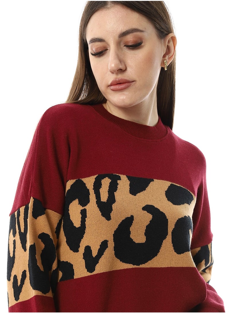 Andora - Win Red With Touch Of Reptile Patterned Pullover_Wine Red - Image 1