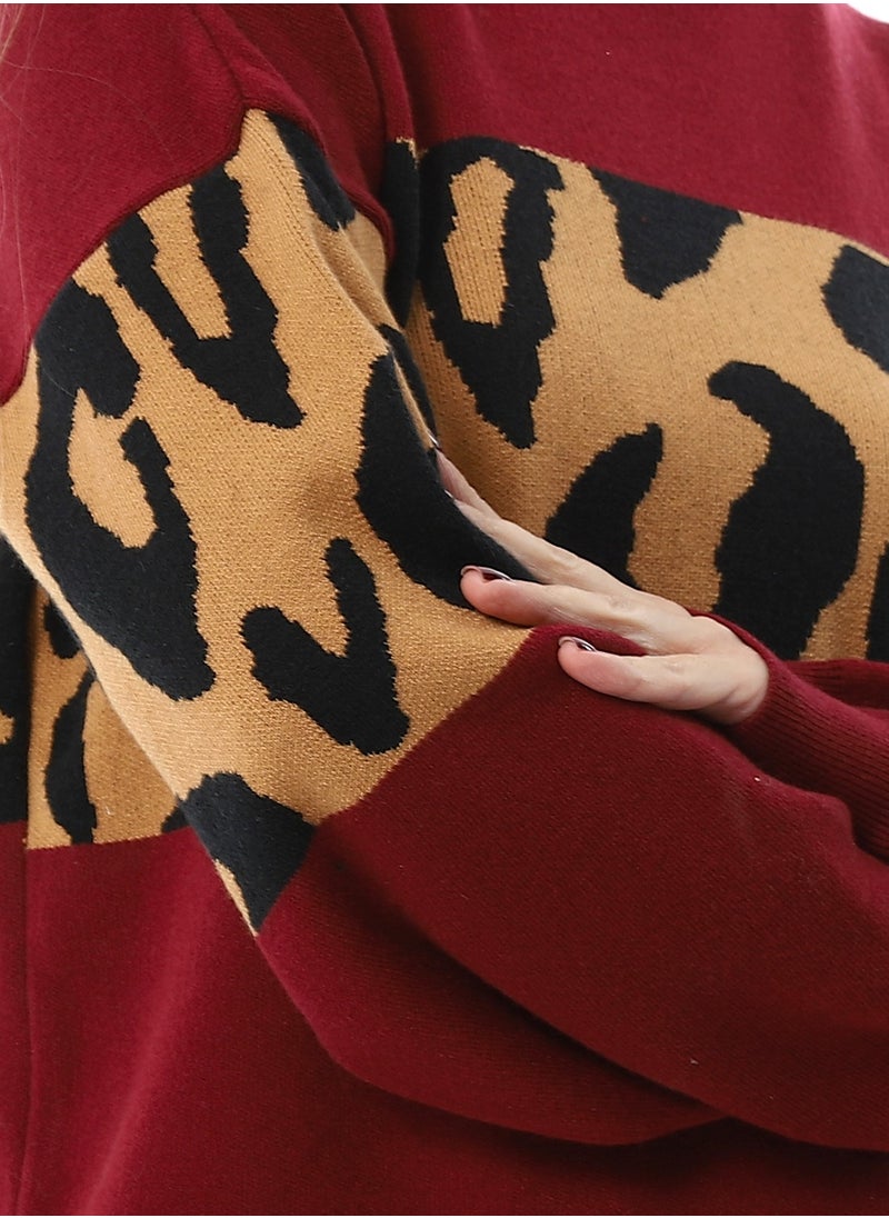 Andora - Win Red With Touch Of Reptile Patterned Pullover_Wine Red - Image 1