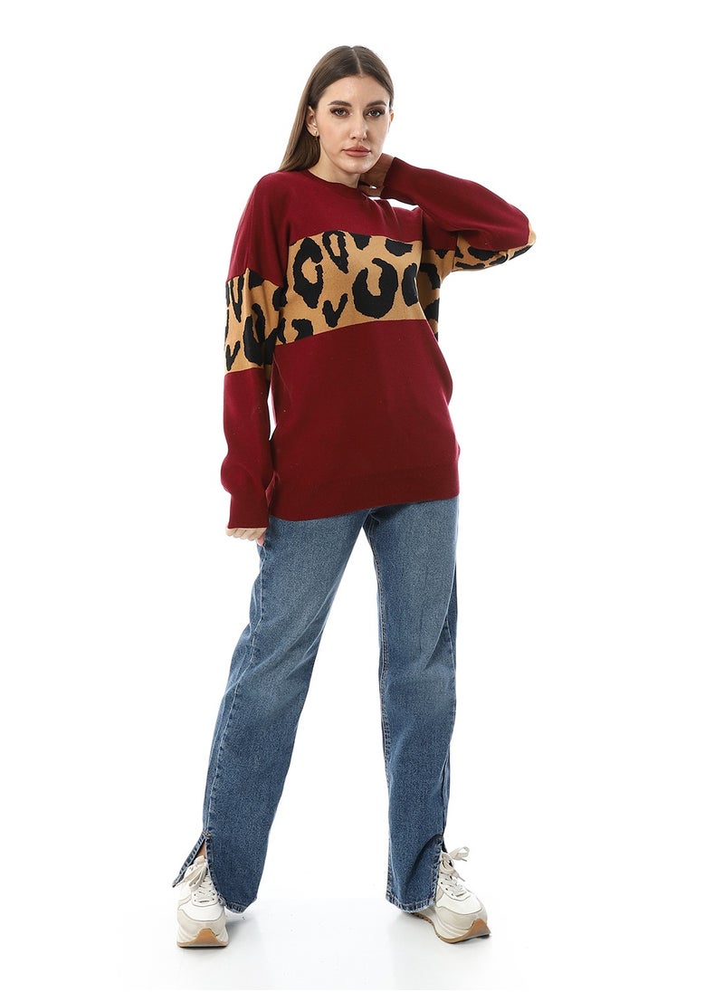 Andora - Win Red With Touch Of Reptile Patterned Pullover_Wine Red - Image 1