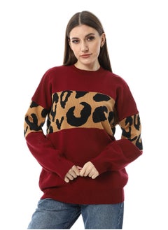 Win Red With Touch Of Reptile Patterned Pullover_Wine Red
