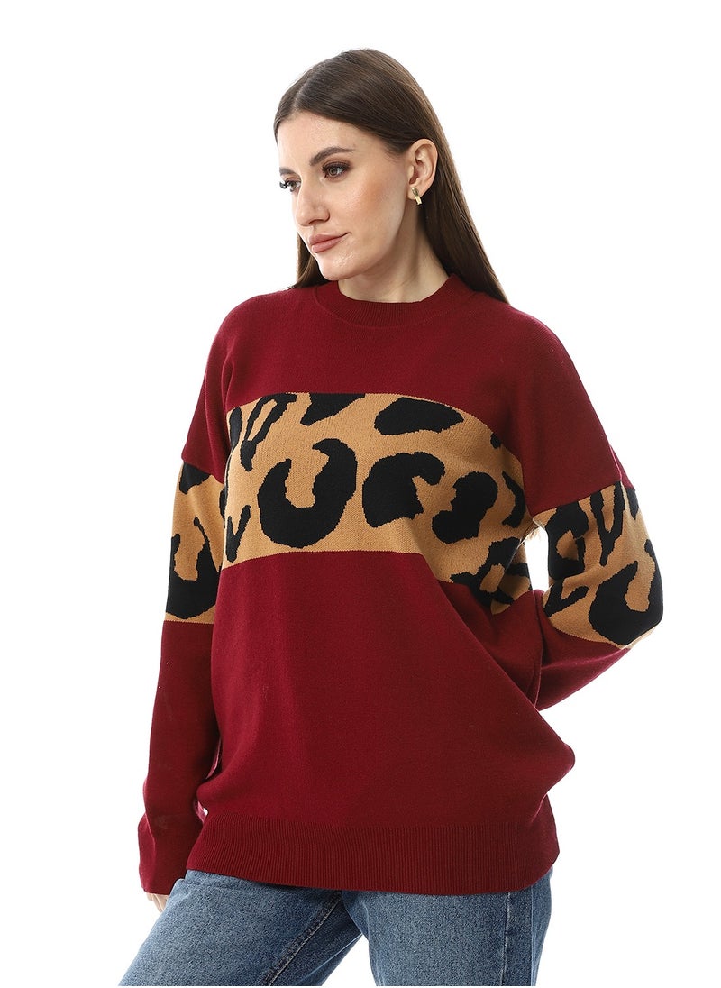 Andora - Win Red With Touch Of Reptile Patterned Pullover_Wine Red - Image 1