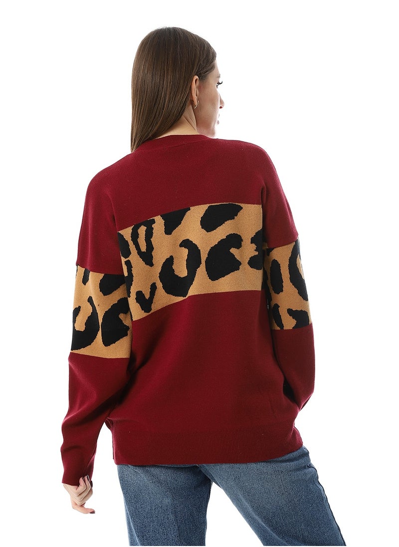 Andora - Win Red With Touch Of Reptile Patterned Pullover_Wine Red - Image 1