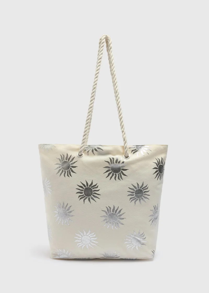 ماتلان White Celestial Rope Handle Beach Bag