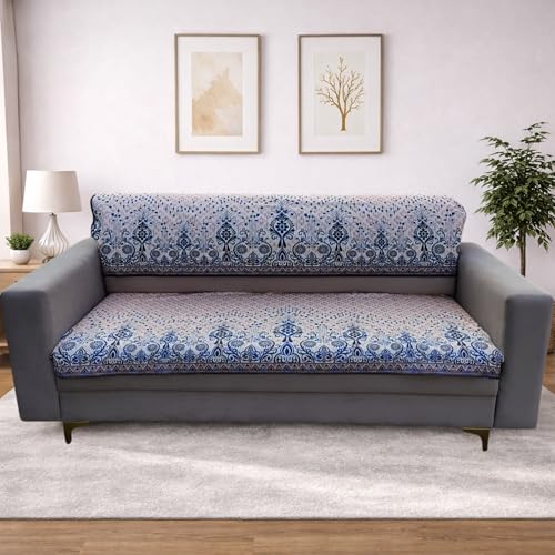 Homerz Premium Sofa Panel with Digital Prints, Antislip Backing, Super Soft Velvety Fabric Sheets Liners Kitchen (kalha, 3 Seater with Back) - Image 2