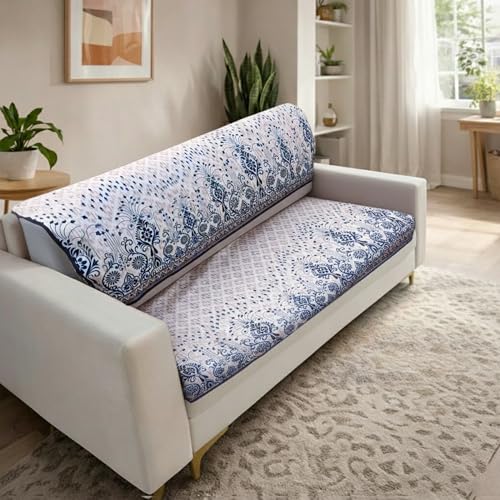 Homerz Premium Sofa Panel with Digital Prints, Antislip Backing, Super Soft Velvety Fabric Sheets Liners Kitchen (kalha, 3 Seater with Back) - Image 4