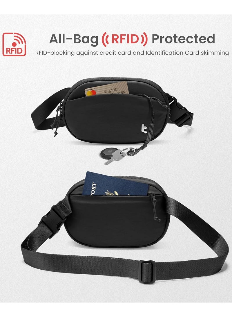 Tomtoc SlingBean-T32 Belt Bag 1.5L – Slim Lightweight Sling Waist Pack for Phone, Wallet & Passport, Recycled Eco-Friendly Material, Hidden Back Pocket, YKK Zippers for Travel, Daily Use  - Image 2