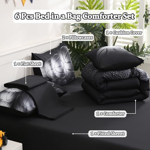 Tasselily 6 Pcs Basketball Full Bedding Sets for Boys,Basketball Sports Black Full Size Comforter Set with Sheets for Kids Teens - Image 3