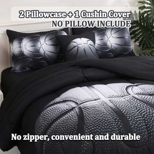 Tasselily 6 Pcs Basketball Full Bedding Sets for Boys,Basketball Sports Black Full Size Comforter Set with Sheets for Kids Teens - Image 5