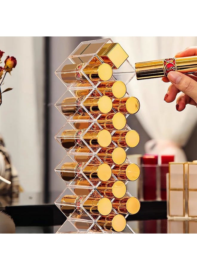 Cedilis 4 Pack Acrylic Lipstick Holder Organizer, 64 Slot Clear Lip Gloss Storage Organizer, Fish Shape Lipstick Display Stand Tower for Cosmetic Makeup and Dresser Display  - Image 2