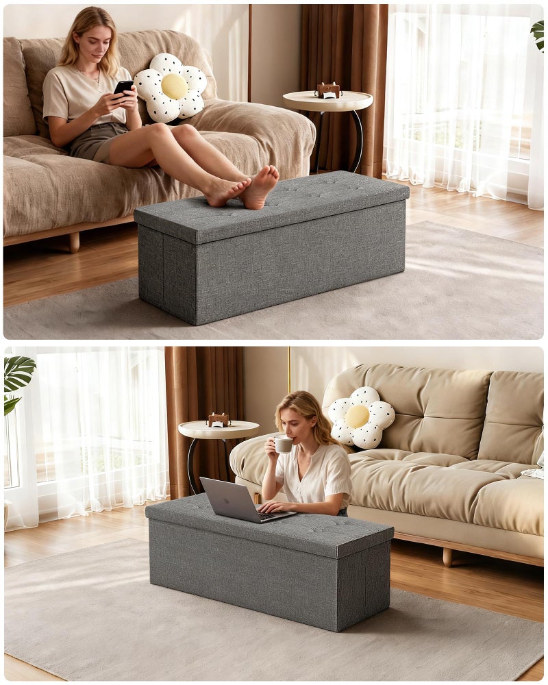 GLAXYFUR 43.3 inches Folding Storage Ottoman Bench Storage Chest Footrest for Bedroom, Entryway and Living Room, Holds up to 660 lb Dark Grey - Image 3